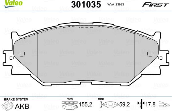 Valeo 301035 - Тормозные колодки, дисковые, комплект autospares.lv