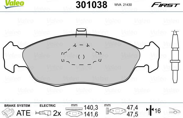 Valeo 301038 - Тормозные колодки, дисковые, комплект autospares.lv