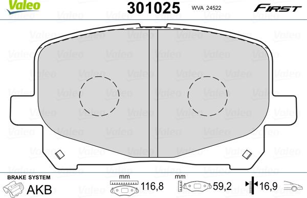 Valeo 301025 - Тормозные колодки, дисковые, комплект autospares.lv