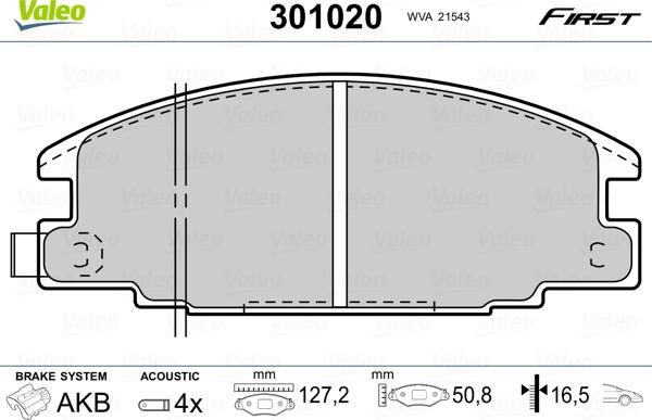 Valeo 301020 - Тормозные колодки, дисковые, комплект autospares.lv