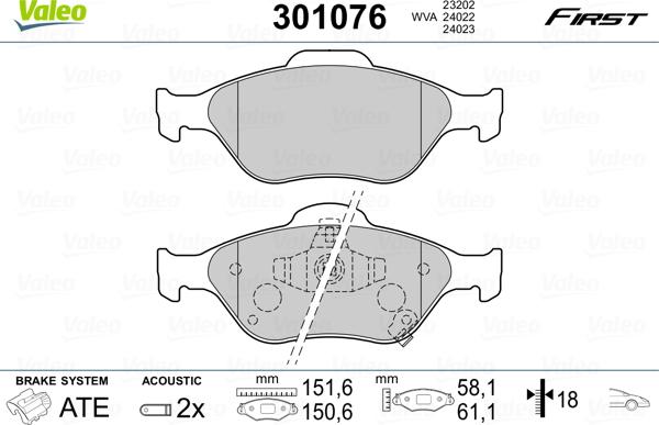 Valeo 301076 - Тормозные колодки, дисковые, комплект autospares.lv