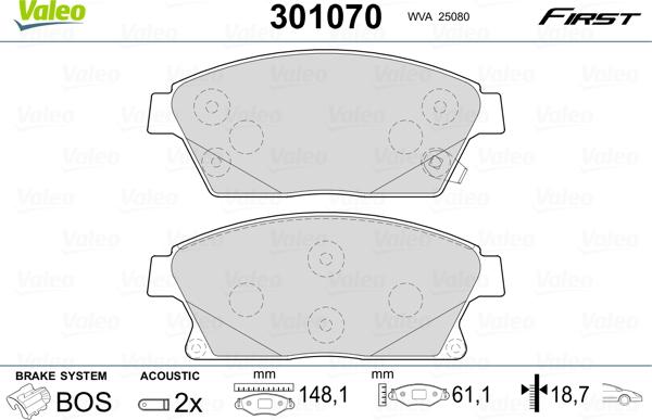 Valeo 301070 - Тормозные колодки, дисковые, комплект autospares.lv