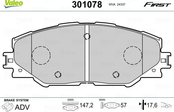 Valeo 301078 - Тормозные колодки, дисковые, комплект autospares.lv