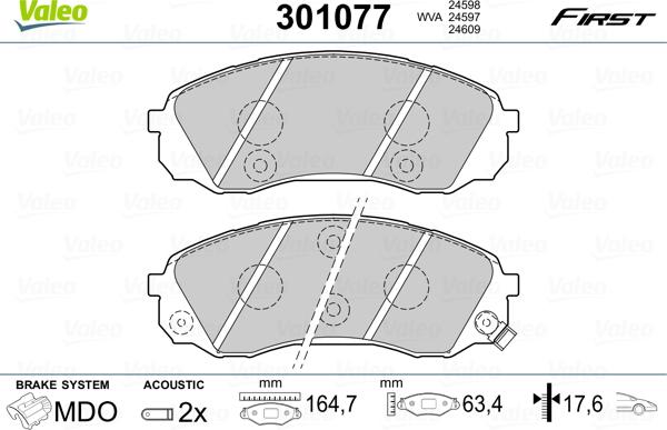 Valeo 301077 - Тормозные колодки, дисковые, комплект autospares.lv