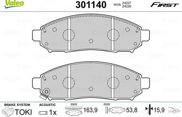 Valeo 301140 - Тормозные колодки, дисковые, комплект autospares.lv