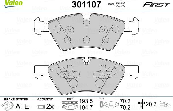 Valeo 301107 - Тормозные колодки, дисковые, комплект autospares.lv