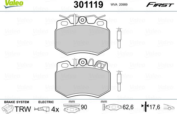 Valeo 301119 - Тормозные колодки, дисковые, комплект autospares.lv