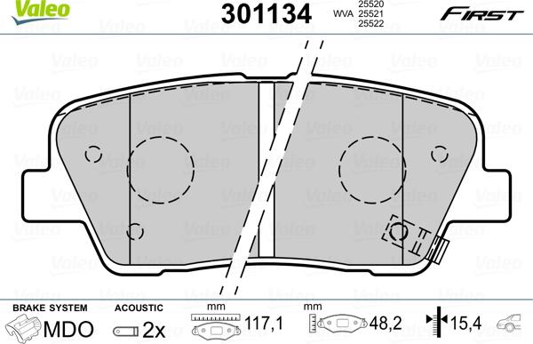 Valeo 301134 - Тормозные колодки, дисковые, комплект autospares.lv