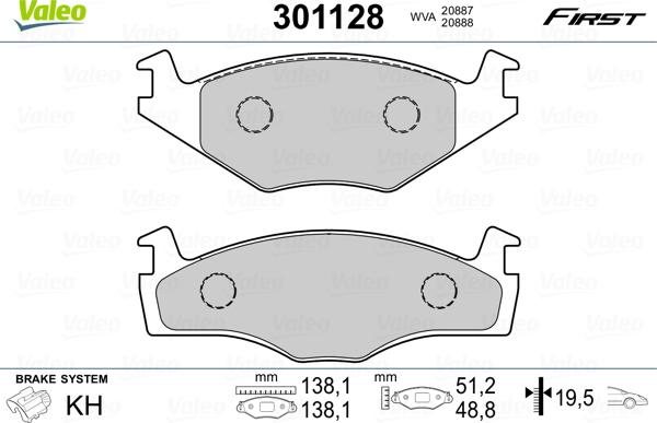 Valeo 301128 - Тормозные колодки, дисковые, комплект autospares.lv