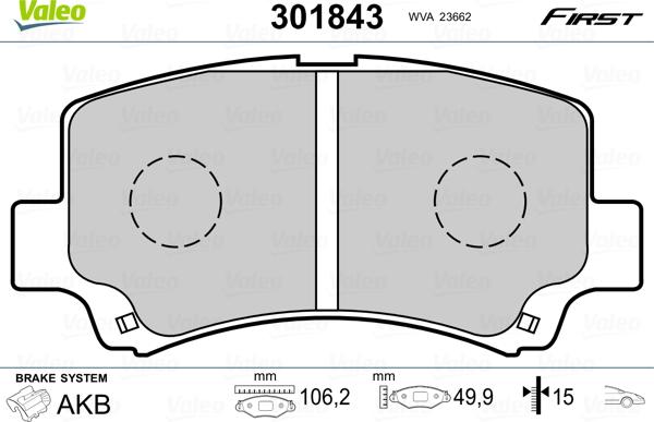 Valeo 301843 - Тормозные колодки, дисковые, комплект autospares.lv