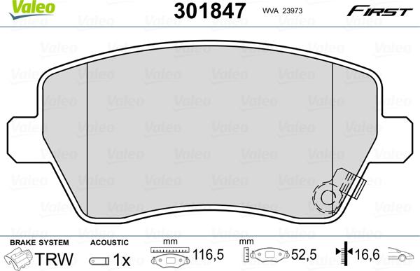 Valeo 301847 - Тормозные колодки, дисковые, комплект autospares.lv