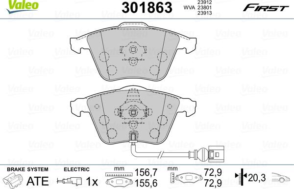 Valeo 301863 - Тормозные колодки, дисковые, комплект autospares.lv