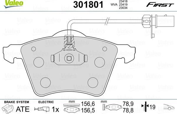 Valeo 301801 - Тормозные колодки, дисковые, комплект autospares.lv