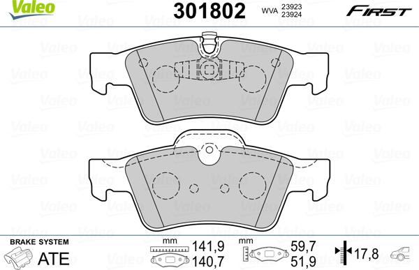 Valeo 301802 - Тормозные колодки, дисковые, комплект autospares.lv