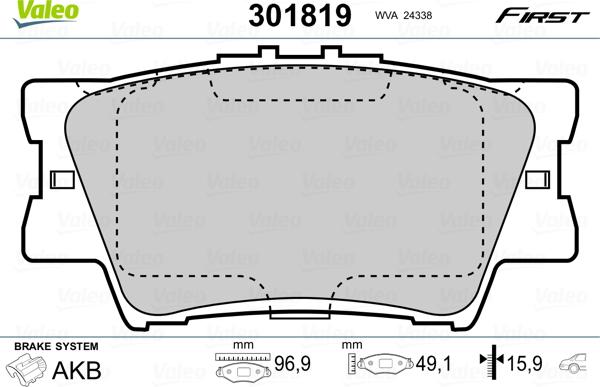 Valeo 301819 - Тормозные колодки, дисковые, комплект autospares.lv