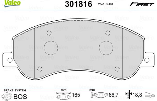 Valeo 301816 - Тормозные колодки, дисковые, комплект autospares.lv