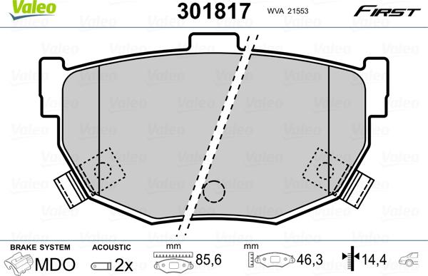 Valeo 301817 - Тормозные колодки, дисковые, комплект autospares.lv