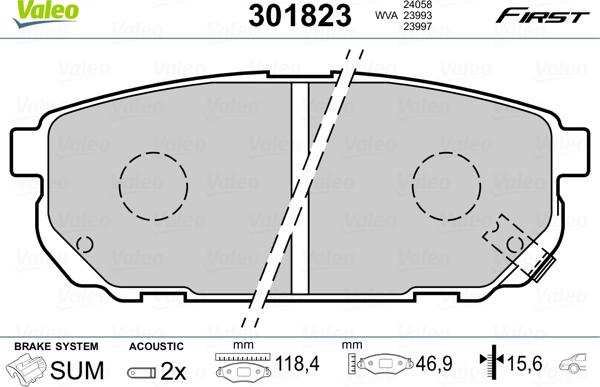 Valeo 301823 - Тормозные колодки, дисковые, комплект autospares.lv