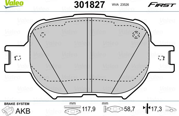 Valeo 301827 - Тормозные колодки, дисковые, комплект autospares.lv