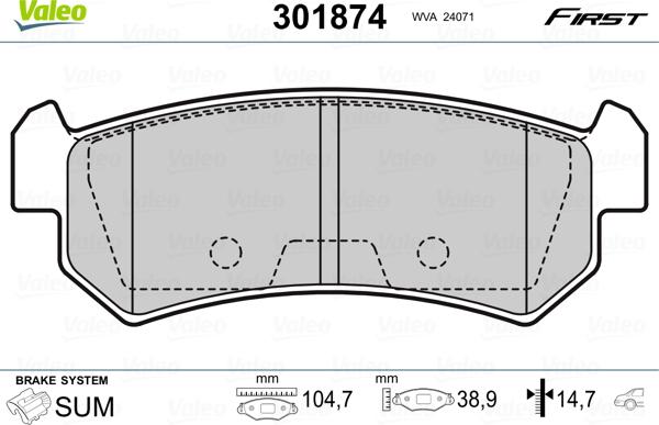 Valeo 301874 - Тормозные колодки, дисковые, комплект autospares.lv