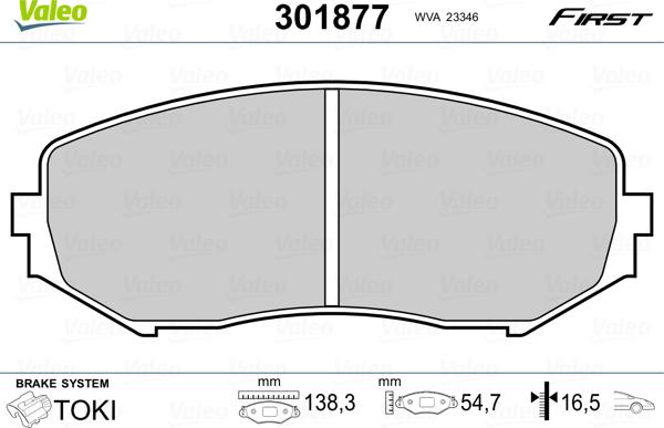 Valeo 301877 - Тормозные колодки, дисковые, комплект autospares.lv