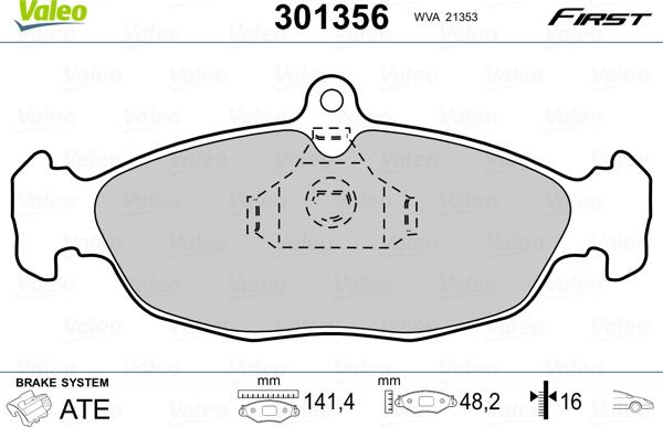 Valeo 301356 - Тормозные колодки, дисковые, комплект autospares.lv