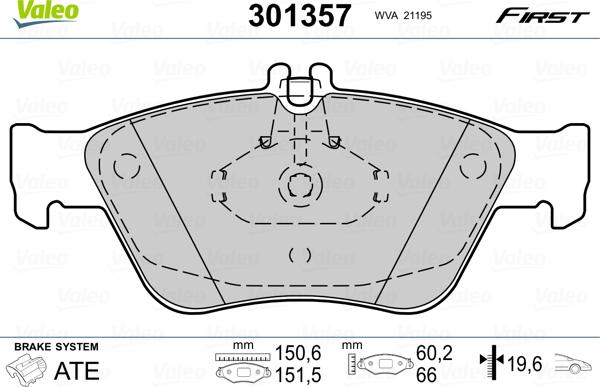 Valeo 301357 - Тормозные колодки, дисковые, комплект autospares.lv