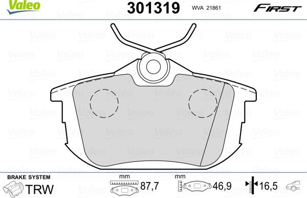 Valeo 301319 - Тормозные колодки, дисковые, комплект autospares.lv