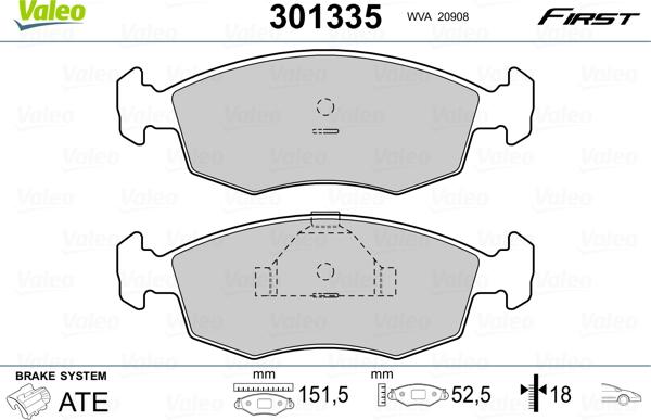 Valeo 301335 - Тормозные колодки, дисковые, комплект autospares.lv
