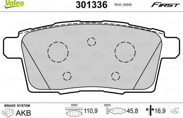 Valeo 301336 - Тормозные колодки, дисковые, комплект autospares.lv