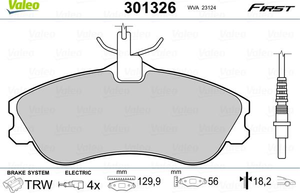 Valeo 301326 - Тормозные колодки, дисковые, комплект autospares.lv