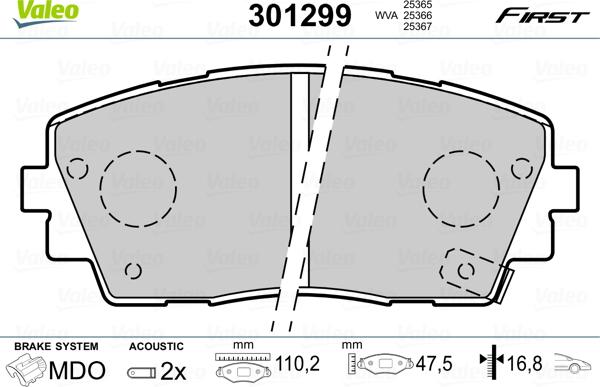 Valeo 301299 - Тормозные колодки, дисковые, комплект autospares.lv