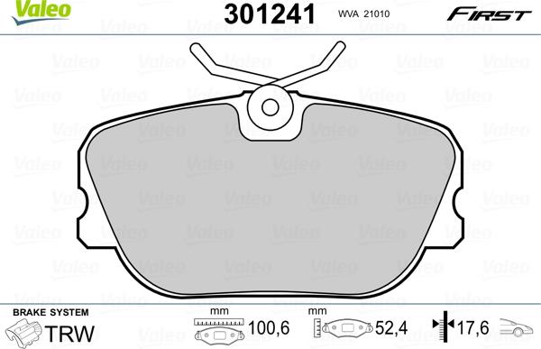 Valeo 301241 - Тормозные колодки, дисковые, комплект autospares.lv