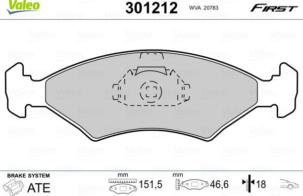 Valeo 301212 - Тормозные колодки, дисковые, комплект autospares.lv