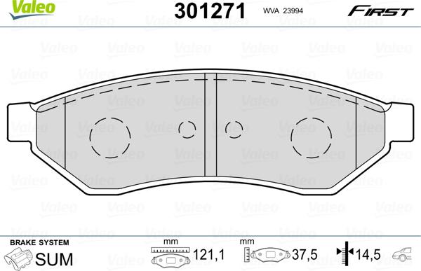 Valeo 301271 - Тормозные колодки, дисковые, комплект autospares.lv