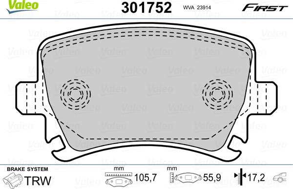 Valeo 301752 - Тормозные колодки, дисковые, комплект autospares.lv