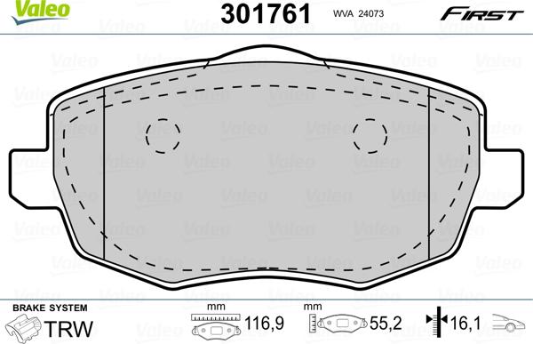 Valeo 301761 - Тормозные колодки, дисковые, комплект autospares.lv