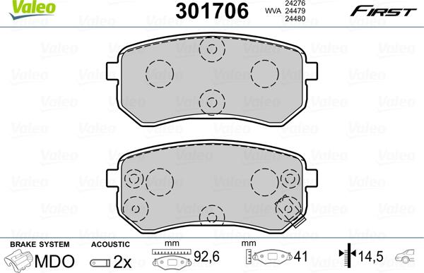 Valeo 301706 - Тормозные колодки, дисковые, комплект autospares.lv