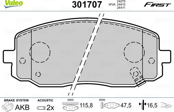 Valeo 301707 - Тормозные колодки, дисковые, комплект autospares.lv