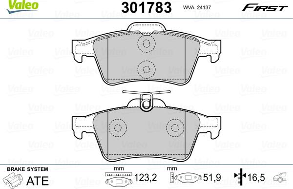 Valeo 301783 - Тормозные колодки, дисковые, комплект autospares.lv