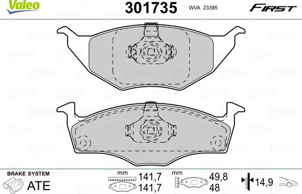 Valeo 301735 - Тормозные колодки, дисковые, комплект autospares.lv