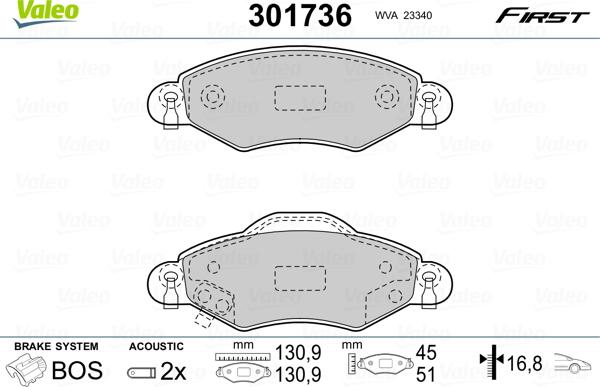 Valeo 301736 - Тормозные колодки, дисковые, комплект autospares.lv