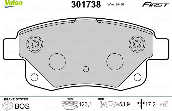 Valeo 301738 - Тормозные колодки, дисковые, комплект autospares.lv