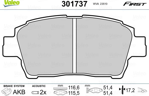 Valeo 301737 - Тормозные колодки, дисковые, комплект autospares.lv