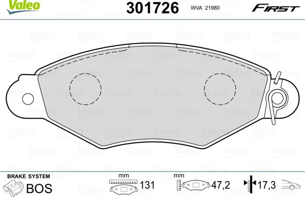 Valeo 301726 - Тормозные колодки, дисковые, комплект autospares.lv