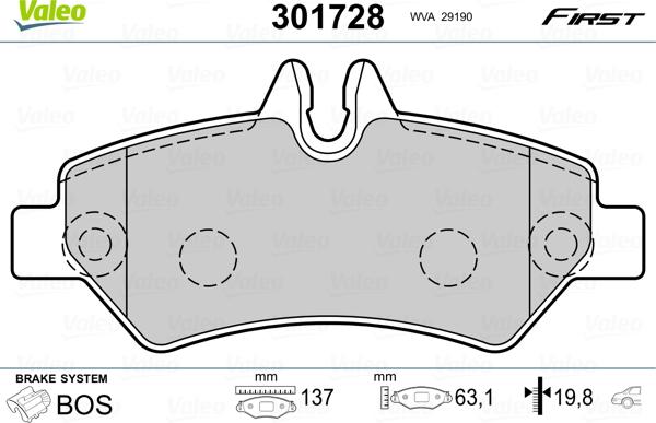 Valeo 301728 - Тормозные колодки, дисковые, комплект autospares.lv