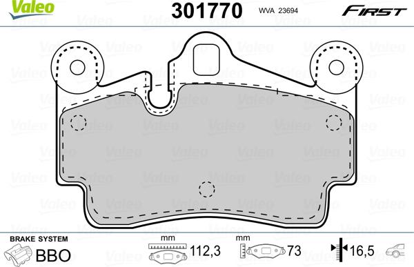 Valeo 301770 - Тормозные колодки, дисковые, комплект autospares.lv