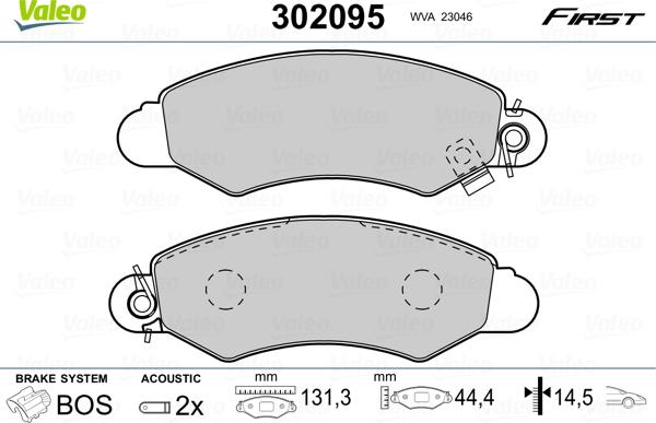 Valeo 302095 - Тормозные колодки, дисковые, комплект autospares.lv