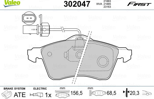 Valeo 302047 - Тормозные колодки, дисковые, комплект autospares.lv