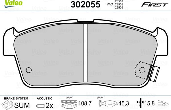 Valeo 302055 - Тормозные колодки, дисковые, комплект autospares.lv